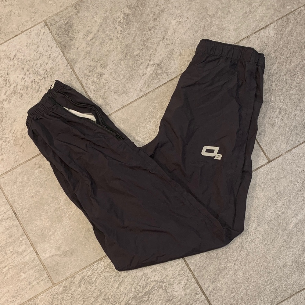 Black O2 Rainwear Rain Wind Pants PU Lamination Men’s S zip ankle drawstring